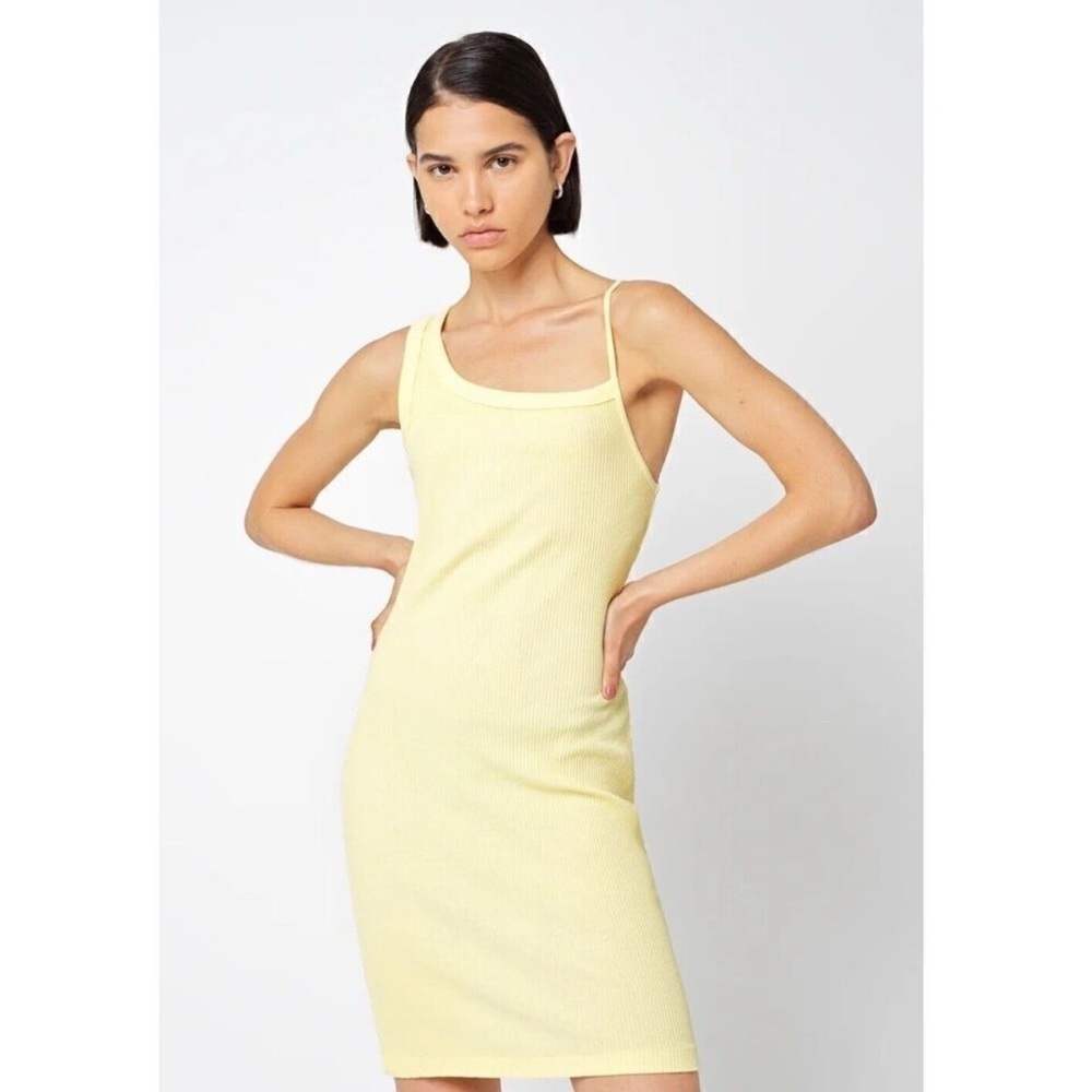 JOHN ELLIOTT Pollen Yellow Cotton Rib Asymmetrical Cami Dress, Medium